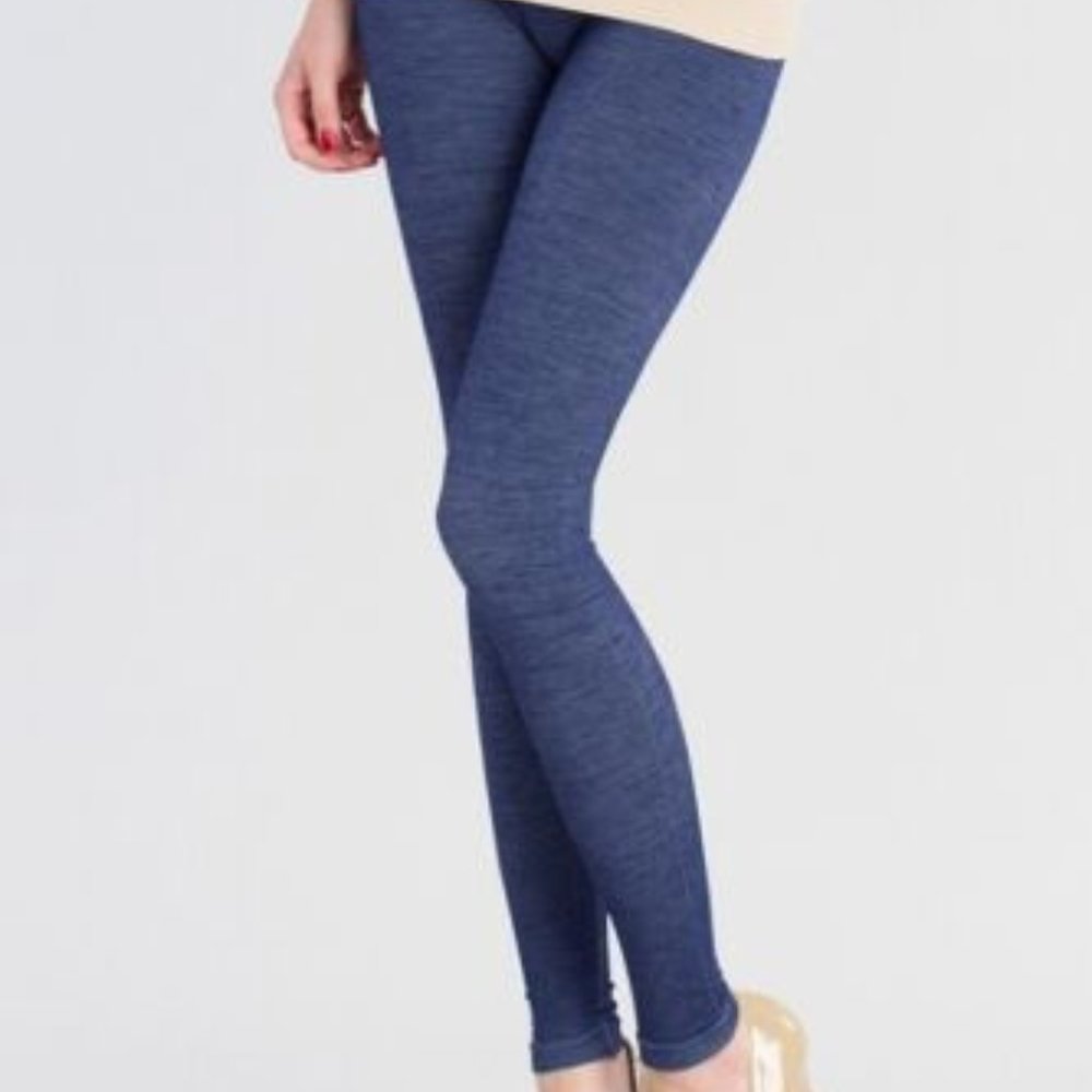 New Seamless Blue Two-Toned Denim Look Leggings
